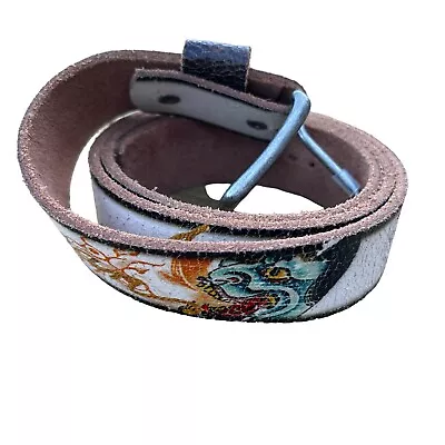 Vintage Ed Hardy Leather Belt Size Medium 34”-40” The Wild East Y2K Tattoo • $47.99