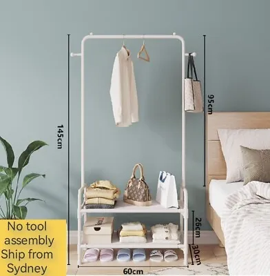 $34.99 • Buy Metal Open Wardrobe Modern Storage Shelf Cabinet Tall Clothes Hanger Coat Rack W