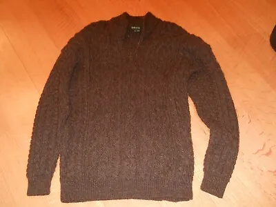 Orvis 1/4 Quarter Zip Cable Knit Sweater 100% Wool Made In Ireland Men's LG • $49.99