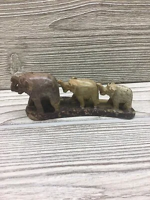 Hand Carved Elephant Family Figurine Marble Stone Hand Made In India Elephants 1 • $11.99
