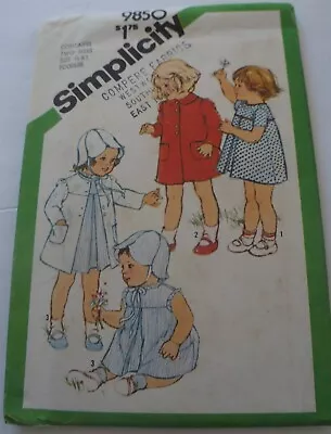 Simplicity 9850 Girls Dress Coat Hat Size 1/2 & 1 Vintage 1980 Sewing Pattern • $8.50