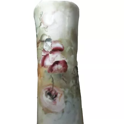 Tall Hand Painted Vienna Austria Vintage Porcelain Vase With Flowers Artist Sign • $202