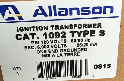 Allanson 1092S 6000V Ignition  Transformer Gas Burners 612-6A020 Webster • $85