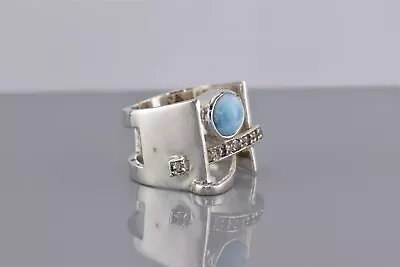 Marahlago Sterling Silver Larimar White Topaz Statement Band Ring 925 Sz: 7 • $147.50