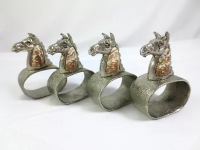 Set Of 4 Vintage Silver Tone Horse  Sea Shell Napkin Rings Figural • $39.99