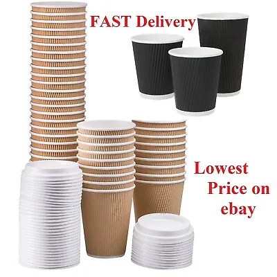 Disposable Coffee Cups Paper Cups Kraft Cups Black Cups Hot Drink Vending Cups • £8.99