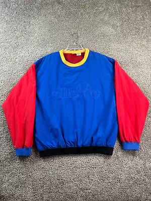 VINTAGE Ellesse Jacket Mens Large Blue Red Colorblock Tennis Nylon Windbreaker • $40.49