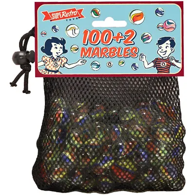 100 + 2 Traditional Assorted Sizes Colours Classic Retro Glass Marbles Bag Game • £5.19