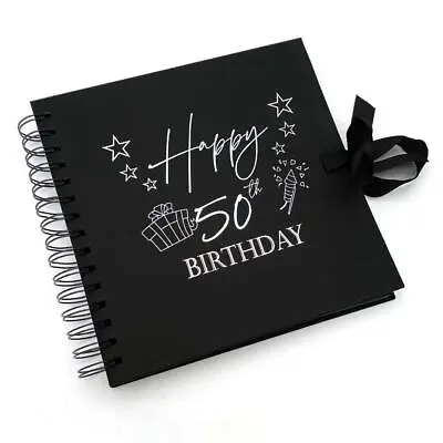 £13.99 • Buy 50th Birthday Present Black Scrapbook, Guest Book, Photo Album Silver Script