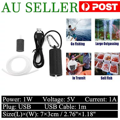 $12.59 • Buy New USB Aquarium Fish Tank Oxygen Air Pump Mute Energy Saving Supplies Black AU