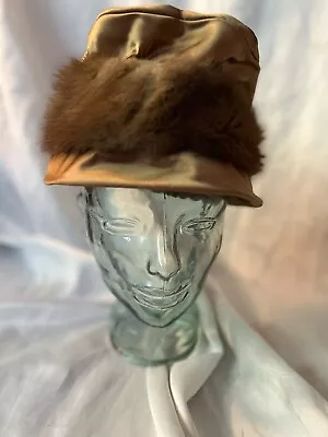 Vintage 60’s Women's Mink & Satin Fur Hat Brown • $19.99