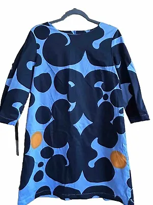 Marimekko Dress Sz 40 Lined Abstract Design Blue Orange • £38