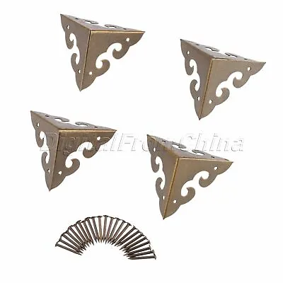 Wood Table Chest Corner Guard Brackets Metal Brass Edge Protectors Decorative 4X • $4.21