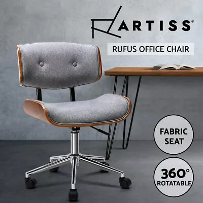 Artiss Wooden Office Chair Computer Desk Chairs Bentwood Fabric Seat Grey • $119.95