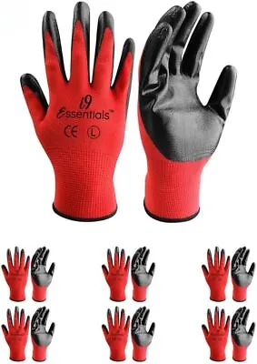 Work Gloves Large Black & Red 6 Pairs Nitrile Coated Seamless Polyester • $19.99