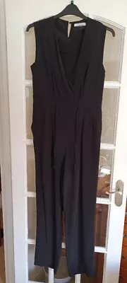 Jaeger Black Silk Jumpsuit Trousers Size 12 Tall • £19.99