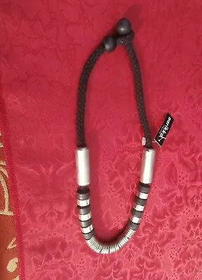 NOS Tags Black Silver Vintage Aarikka Finland Modern Barrel Bead Rope Necklace • $39.99