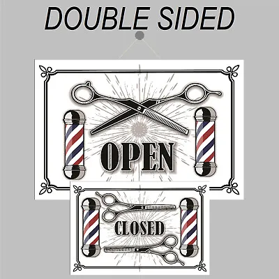 Retro Style Open And Closed Double Sided Sign 9501 Barber Shop Hairdresser Signs • £9.99