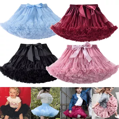 Girls' Solid Color Layered Pleated Tulle Tutu Skirt Ballet Dance Petticoat 2-10T • £11.91