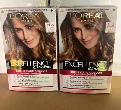 L'Oreal Excellence Creme Triple Care Colour 6.3 Natural Light Golden Brown X2 • £12.99