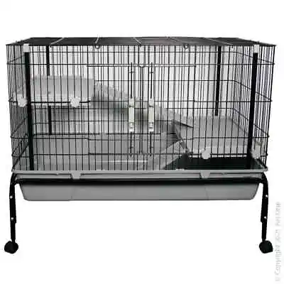 Pet One 2214 Small Animal Cage With Stand Black/Grey Rabbit Hutch   #3H6 • £79.95