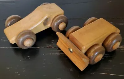 2 Vintage Yensho's Vehicles Plow (Bulldozer) And Race Car Style Wooden Vehicles • $40