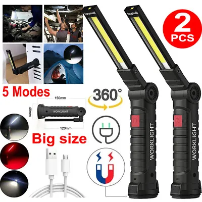 COB LED Magnetic Work Light Rechargeable Inspection Torch Lamp Flexible Cordless • £9.99