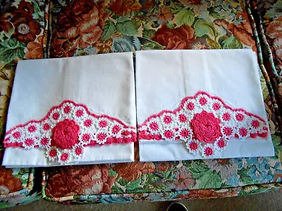 Vintage Handmade Crochet Standard Pillowcase Set Of 2 New • $29.99