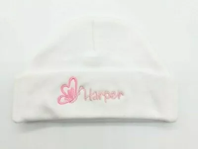 Personalised Baby Cotton  Beanie Embroidered Hat  2 Colours 2 Sizes • £3.99