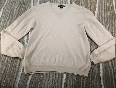 Pronto Uomo Mens XXL Soft Cashmere Pullover V-neck Sweater Beige Oatmeal • $28.88
