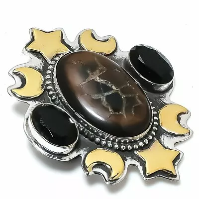 Morrocan Mud Crack Fossil Black Onyx Gemstone 925 Silver Jewelry Pendant 2.32  • $24