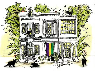 Cats In New Orleans Black Cat Art Mardi Gras Flag Art Cat Wall Decor Cats • $35