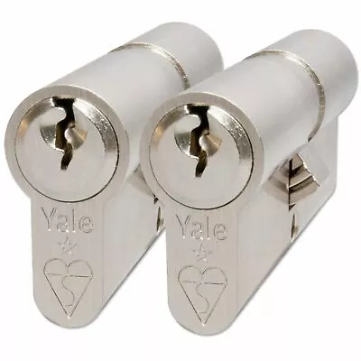 Door Cylinder Lock Keyed Alike YALE Pair UPVC Anti Bump Nickel 45/45 & 7 Keys • £54.29