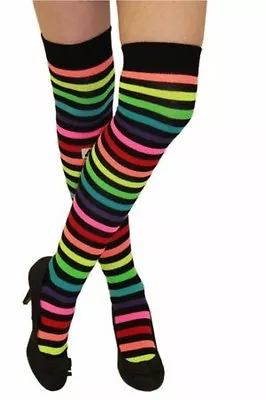 New Ladies Women Striped Stripy Colourful Long Over The Knee Socks • £4