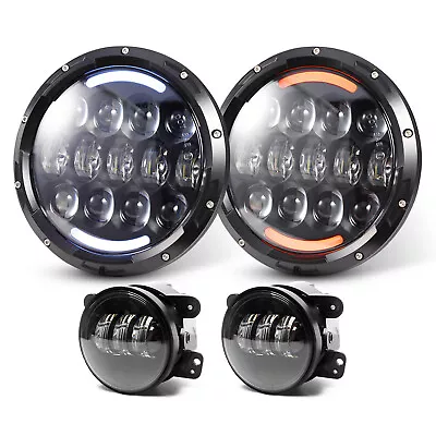 $102.99 • Buy 7  Halo LED Headlights+4  Fog Light Combo For Jeep Wrangler 97-2018 JKU JK TJ LJ