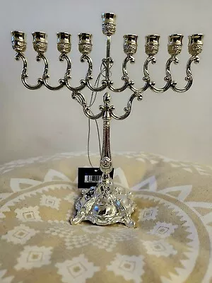 Jewish 8  Tall Silver MENORAH 9 Branch Candles Hanukkah Metal Lamp Judaic Craft • £13.56