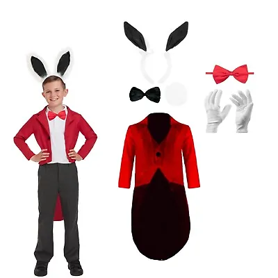  Kids WHITE RABBIT COSTUME Hare Fancy Dress Wonderland Book Week Bunny Outfit UK • £12.38