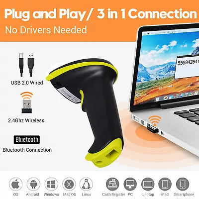 2D Bluetooth Wireless USB Barcode QR Code Scanner For Windows Android Apple • $59.90