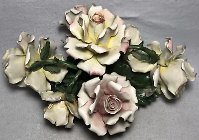 11” X 6.5” Vtg Capodimonte Visconti Mollica Pastel Flowers Centerpiece Sculpture • $85