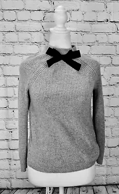 J Crew Women's Gray Long Sleeve Knit Sweater With Bow Size XXS Coquette Chic • $11.89