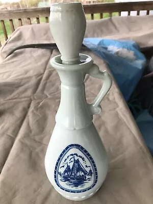 Vintage Blue Milk Glass Jim Beam Whiskey Decanter Delft Blue Ship 1963 • $15