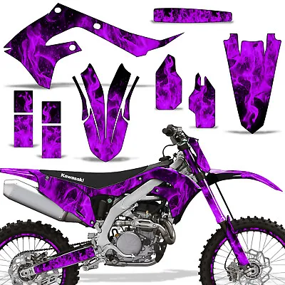 MX Dirt Bike Graphics Kit For Kawasaki KX250 2021 + KX450 19-21 FLAMES PURPLE • $119.95