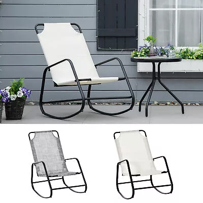 Garden Rocking Chair Outdoor Indoor Sling Rocker For Patio Balcony Porch Cream • $62.99