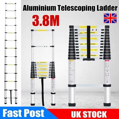 3.8M Alloy Aluminium Telescopic Ladder Multifunctional Extension Folding Ladder • £63.97