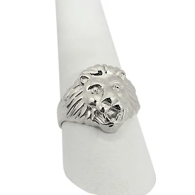 $439 • Buy Solid 14K White Gold Mens Lion Ring, Classic Lion Ring Size 5 - 15