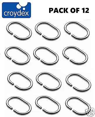 Croydex Pack Of 12 Chrome Shower Curtain C Ring Hooks For Rods & Pole UpTo 29MM • £3.95