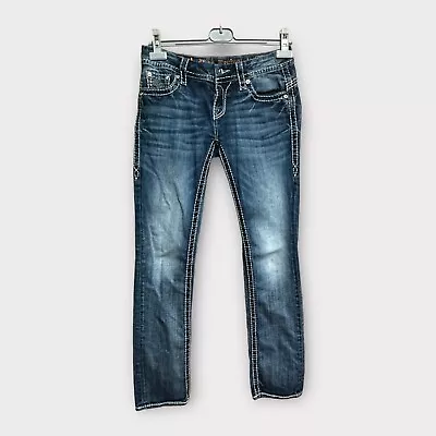 Rock Revival Jeans Women's Sz 27 Bluebell Easy Straight Embellished Whiskered • $24.99