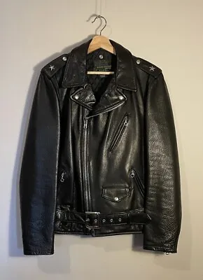 Schott NYC 519 Black Pebbled Leather Perfecto Motorcycle Jacket Size L • $525