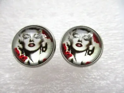 Marilyn Monroe Art Glass Cabochon Stainless Steel Stud Earrings 12mm • $5.46