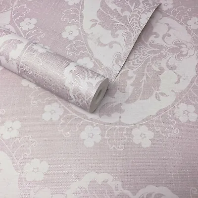 Fine Decor - Lourdes Lavender Purple Floral Damask Medallion Feature Wallpaper • £6.49